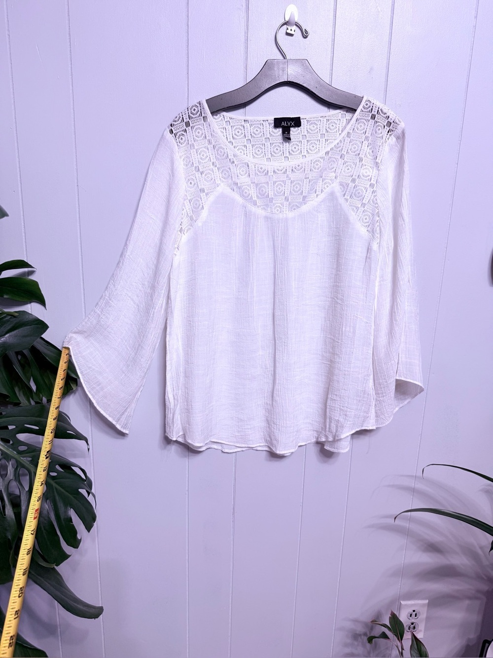 #17)  NWOT ALYX White Crochet Yoke Boho Blouse